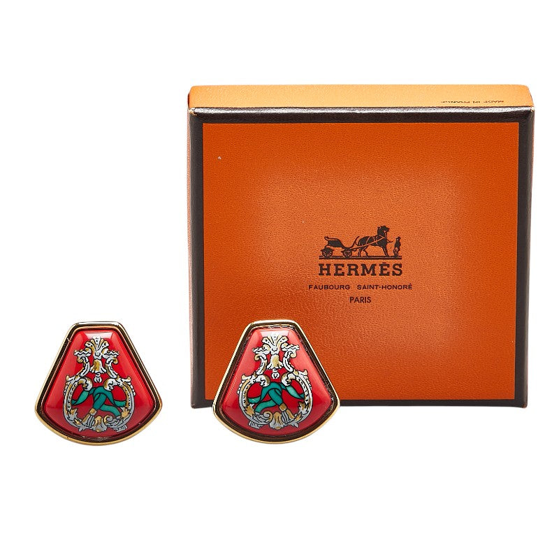 Hermes Enamel Earrings Gold Multicolor