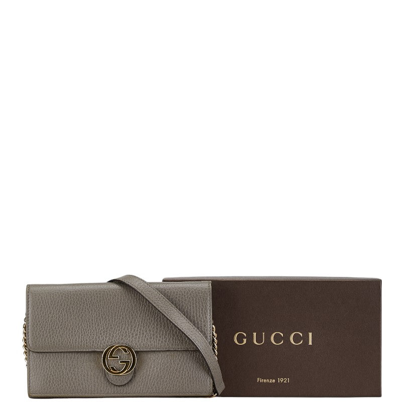 Gucci Interlocking G Chain Wallet Gray Leather