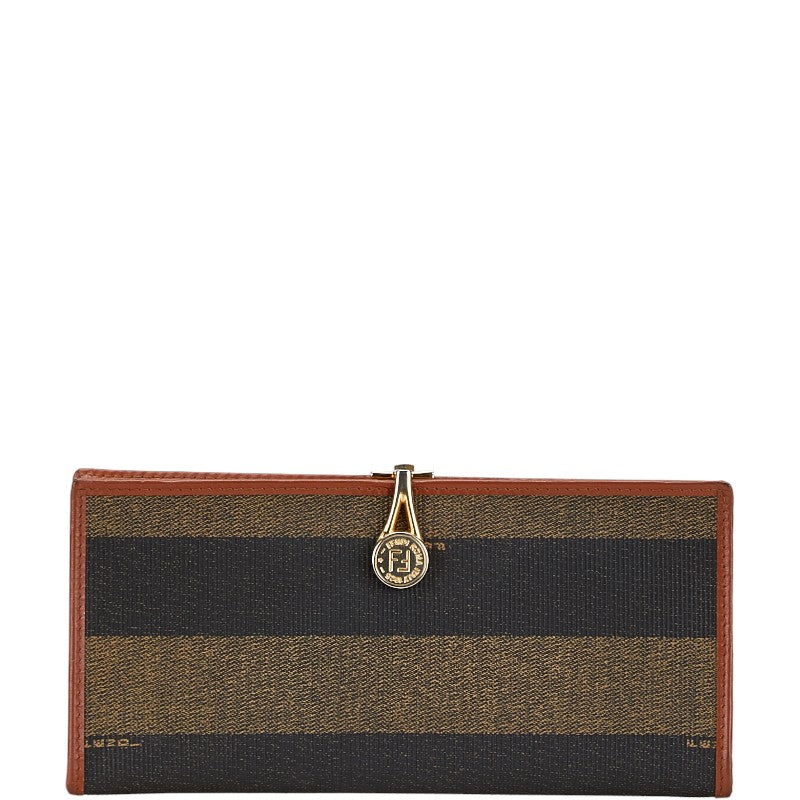 Fendi Pequin Long Wallet Beige Black Brown PVC Leather