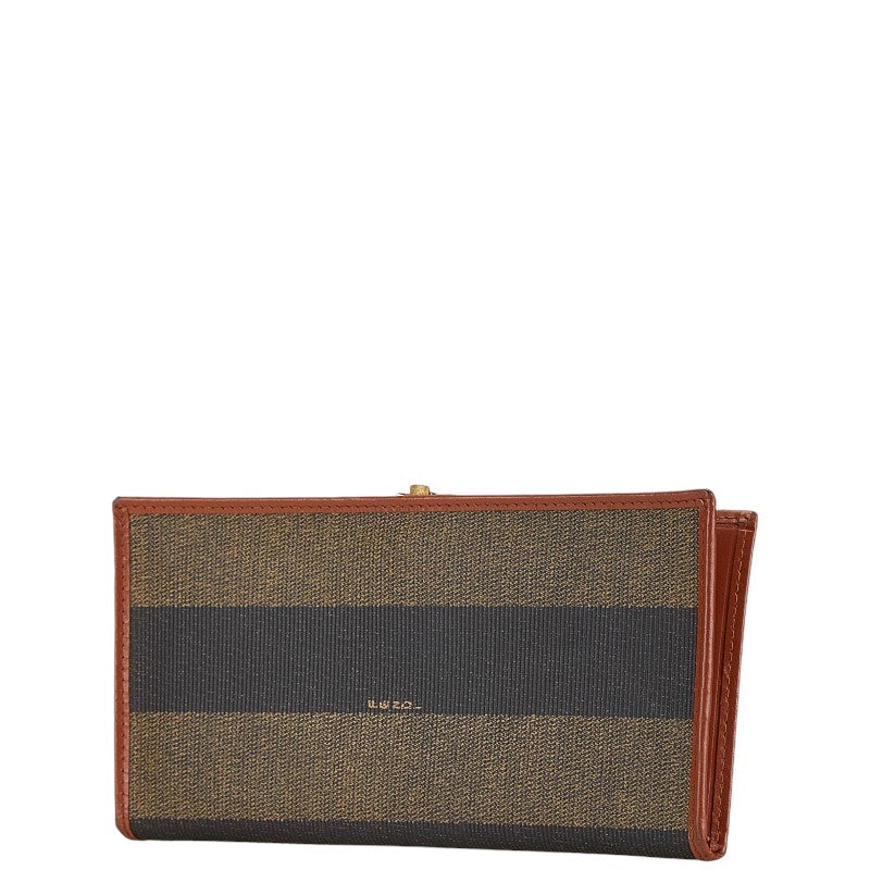 Fendi Pequin Long Wallet Beige Black Brown PVC Leather