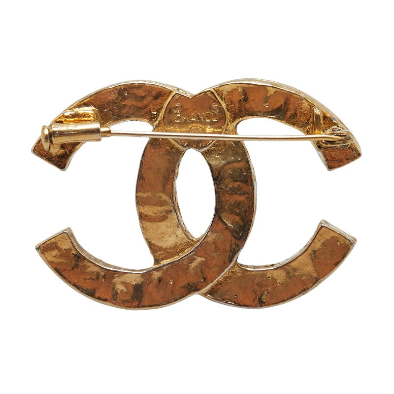 Chanel Vintage Coco Mark Rhinestone Brooch Gold