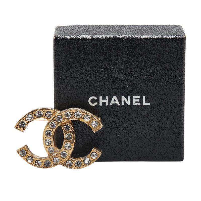 Chanel Vintage Coco Mark Rhinestone Brooch Gold