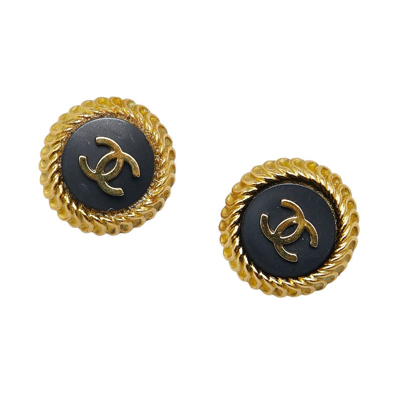 Chanel Vintage Coco Mark Round Earrings Gold