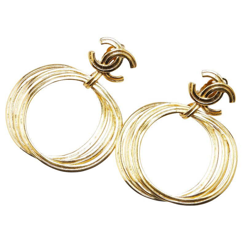 Chanel Vintage Triple Hoop Earrings Gold