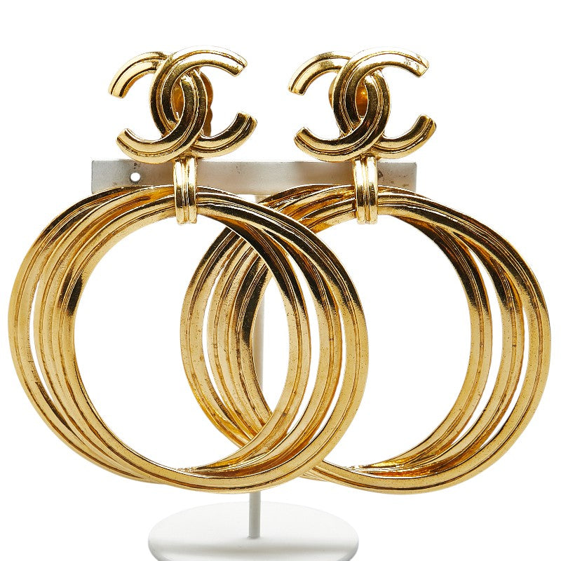 Chanel Vintage Triple Hoop Earrings Gold