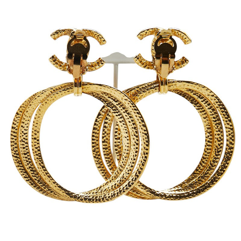 Chanel Vintage Triple Hoop Earrings Gold