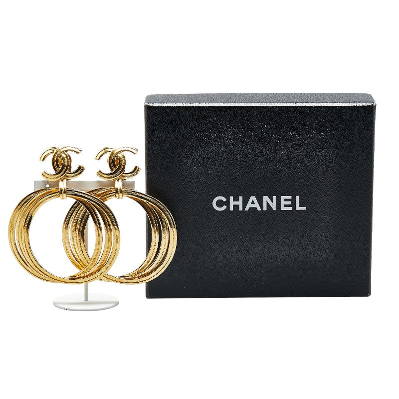 Chanel Vintage Triple Hoop Earrings Gold