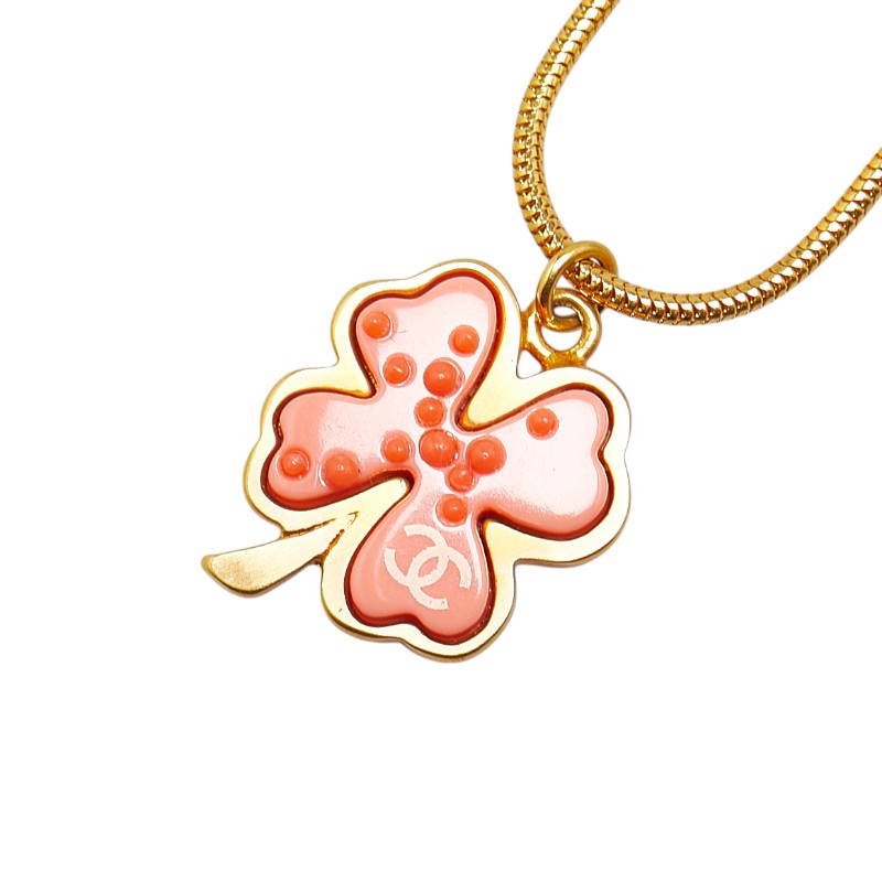 Chanel Clover Motif Necklace Gold Pink