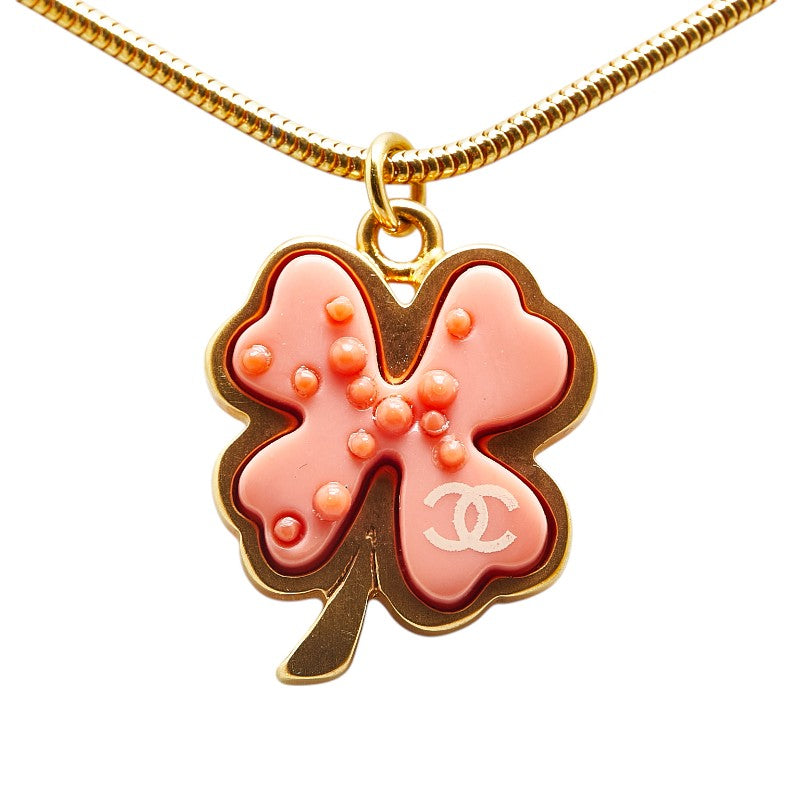 Chanel Clover Motif Necklace Gold Pink