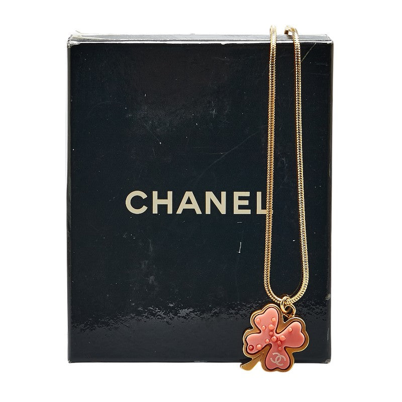 Chanel Clover Motif Necklace Gold Pink