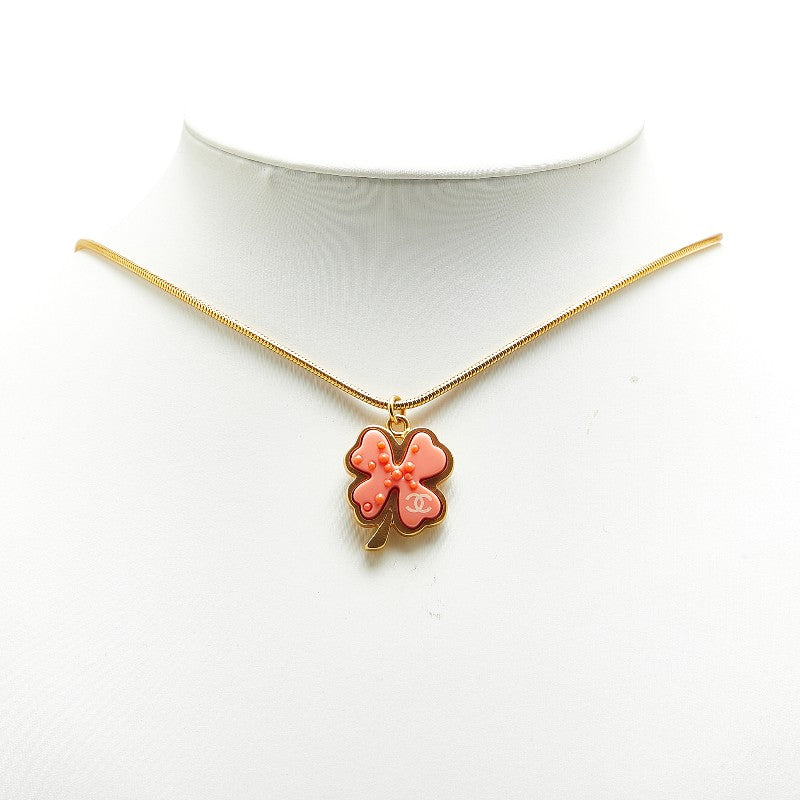 Chanel Clover Motif Necklace Gold Pink