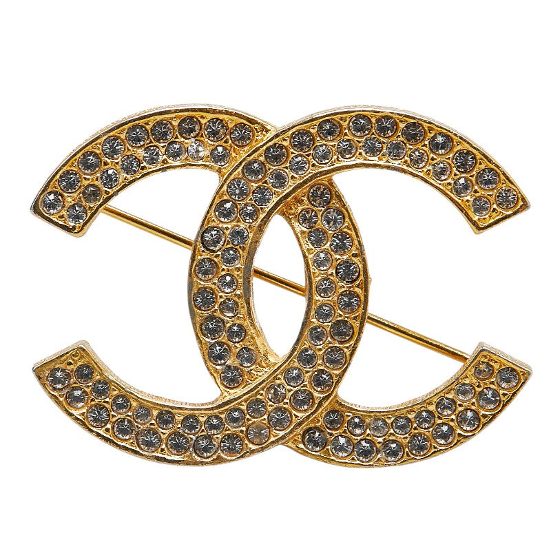 Chanel Vintage Coco Mark Rhinestone Brooch Gold