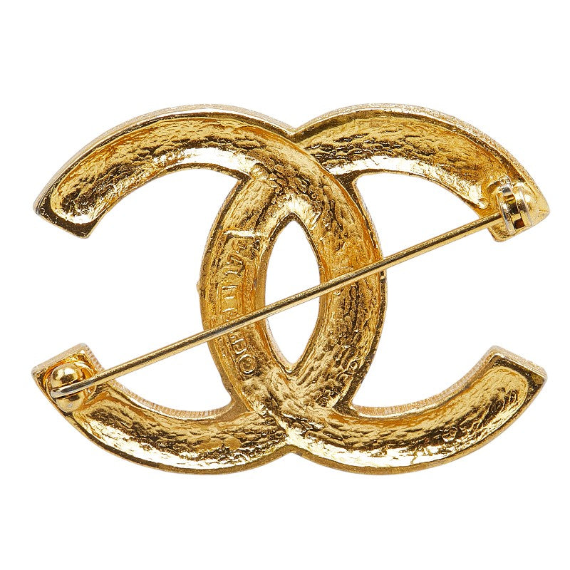 Chanel Vintage Coco Mark Rhinestone Brooch Gold