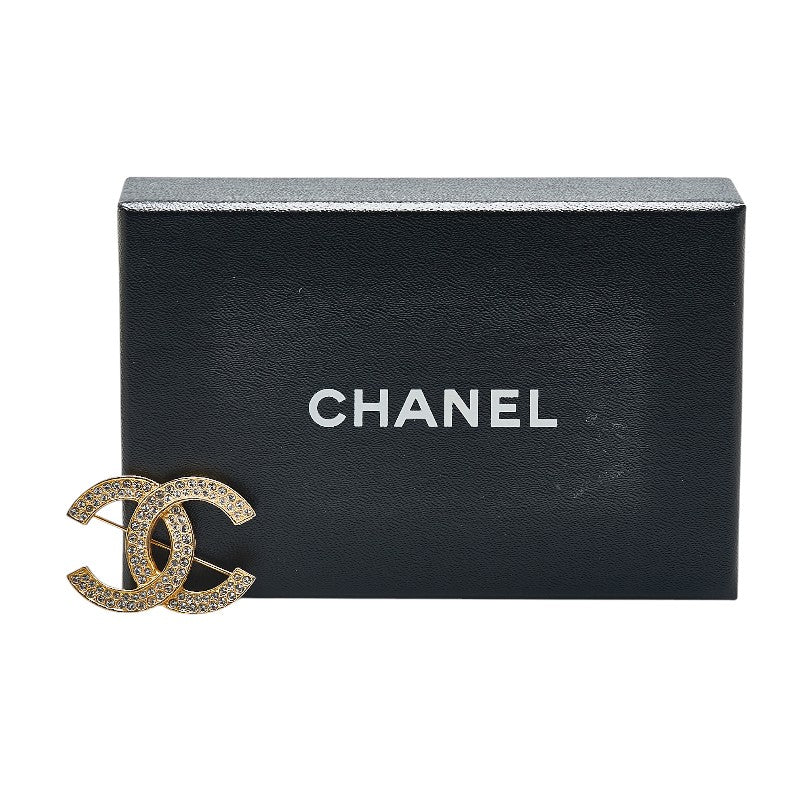 Chanel Vintage Coco Mark Rhinestone Brooch Gold