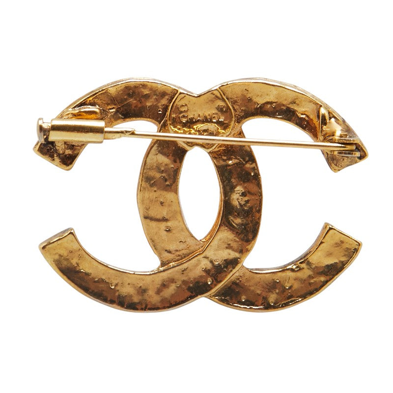 Chanel Vintage Coco Mark Rhinestone Brooch Gold