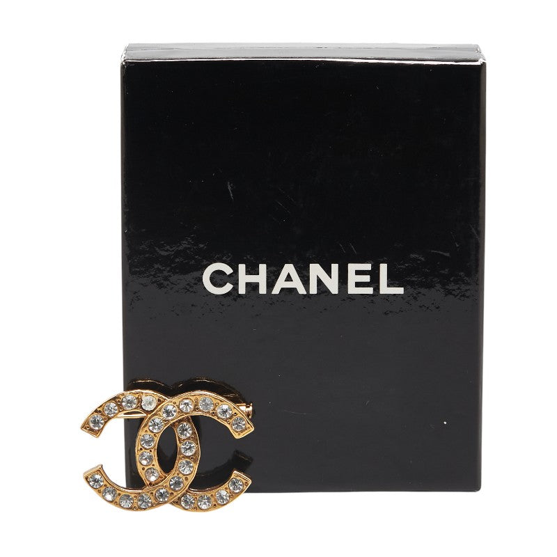 Chanel Vintage Coco Mark Rhinestone Brooch Gold