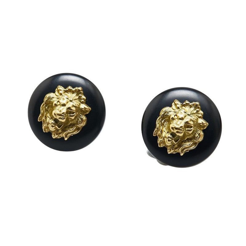 Chanel Vintage Lion Motif Earrings Gold Black