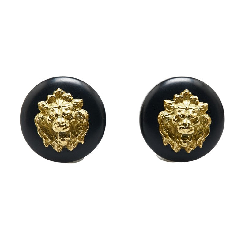 Chanel Vintage Lion Motif Earrings Gold Black