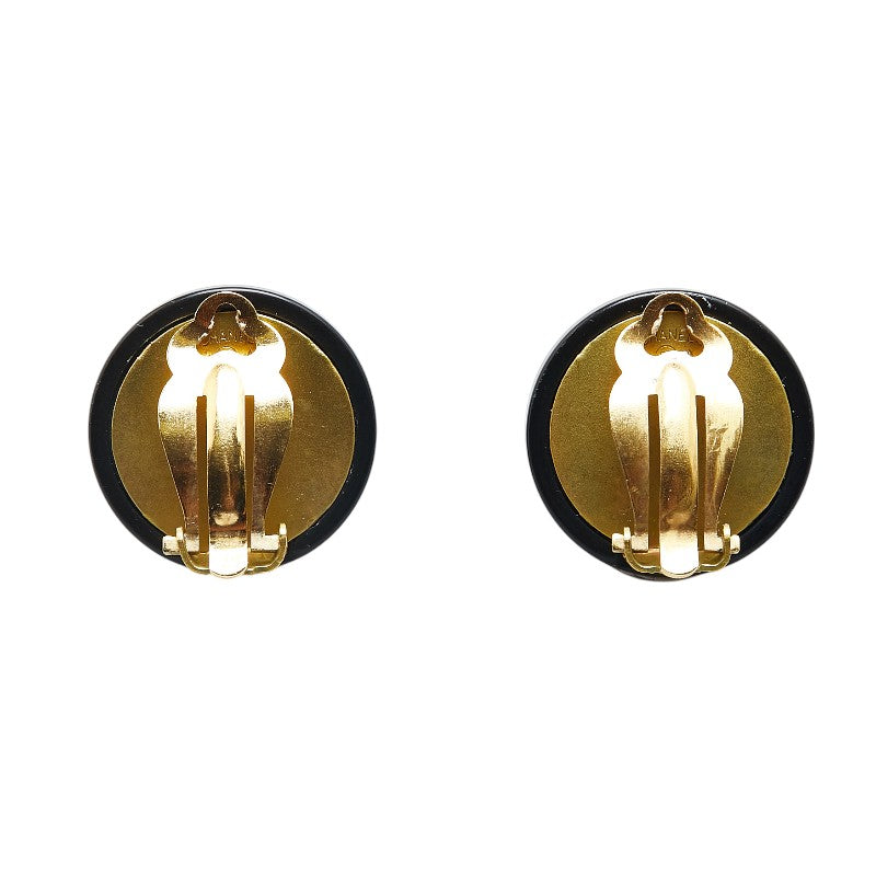 Chanel Vintage Lion Motif Earrings Gold Black