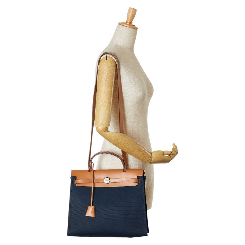 Hermes Herbag Zip MM Canvas Leather Handbag