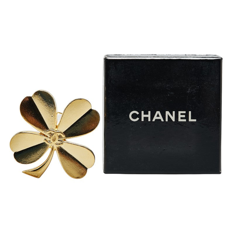 Chanel Vintage Clover Brooch Gold Plated