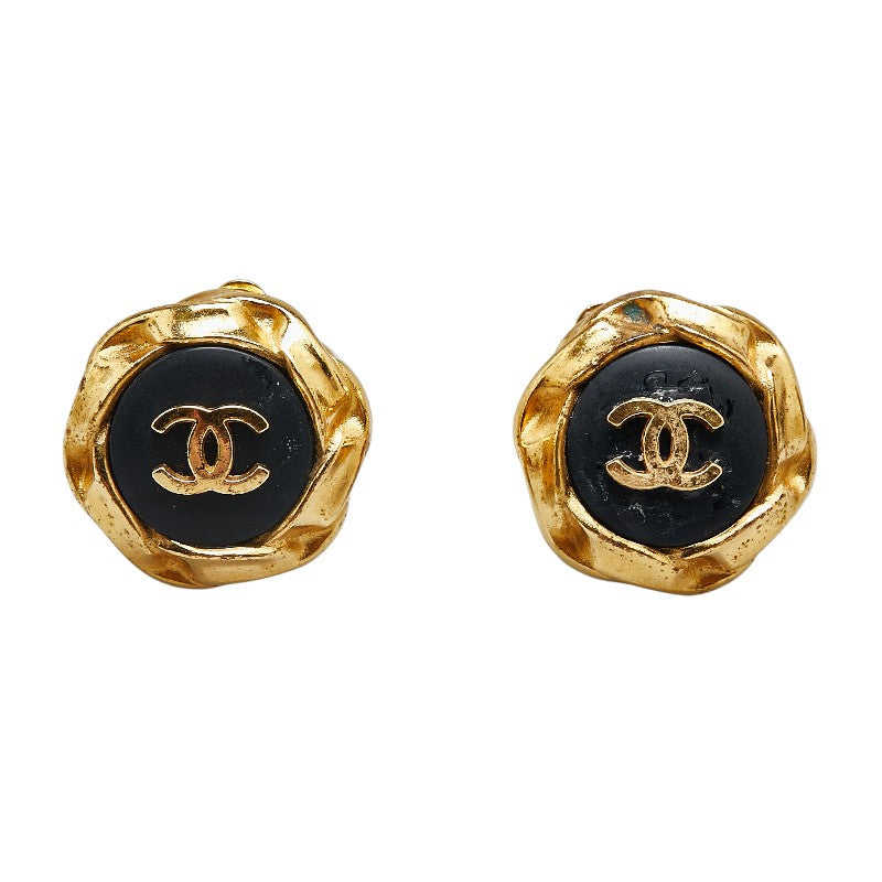 Chanel Vintage Octagon Earrings Gold Black