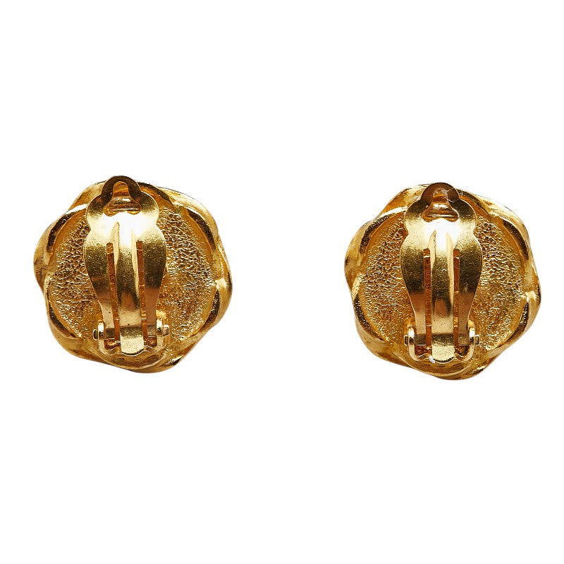 Chanel Vintage Octagon Earrings Gold Black