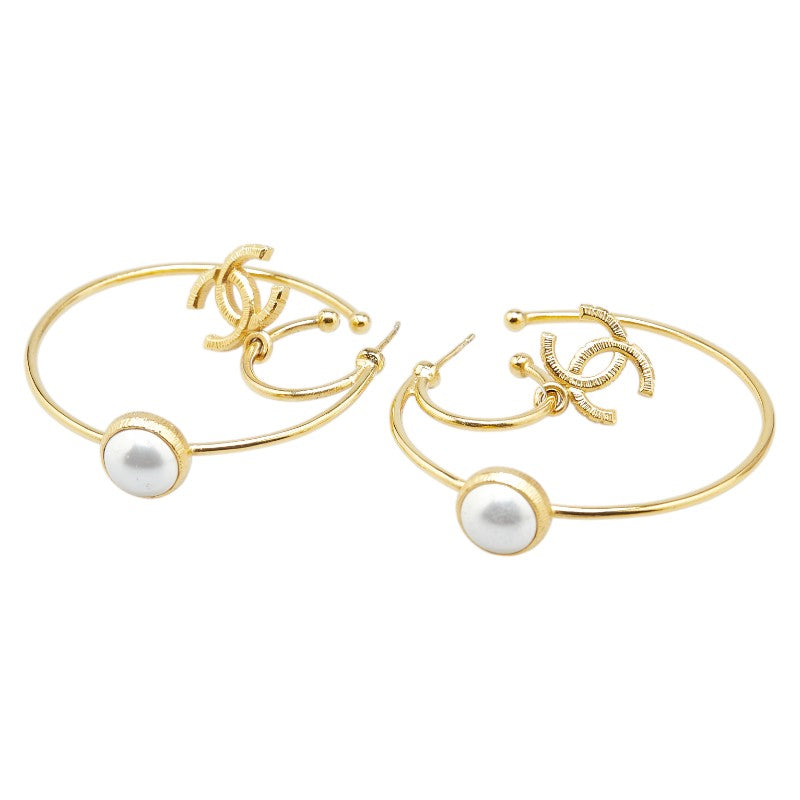 Chanel Coco Mark Faux Pearl Hoop Earrings