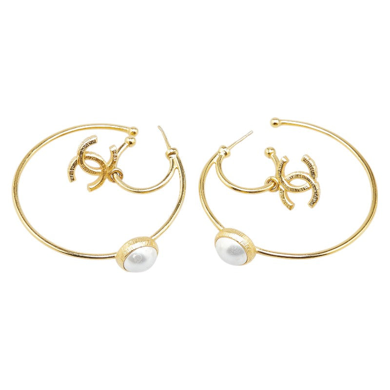 Chanel Coco Mark Faux Pearl Hoop Earrings