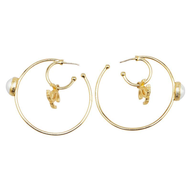 Chanel Coco Mark Faux Pearl Hoop Earrings