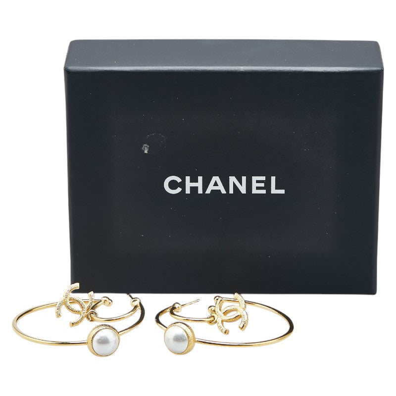 Chanel Coco Mark Faux Pearl Hoop Earrings