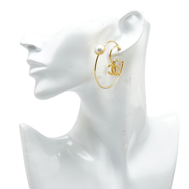 Chanel Coco Mark Faux Pearl Hoop Earrings