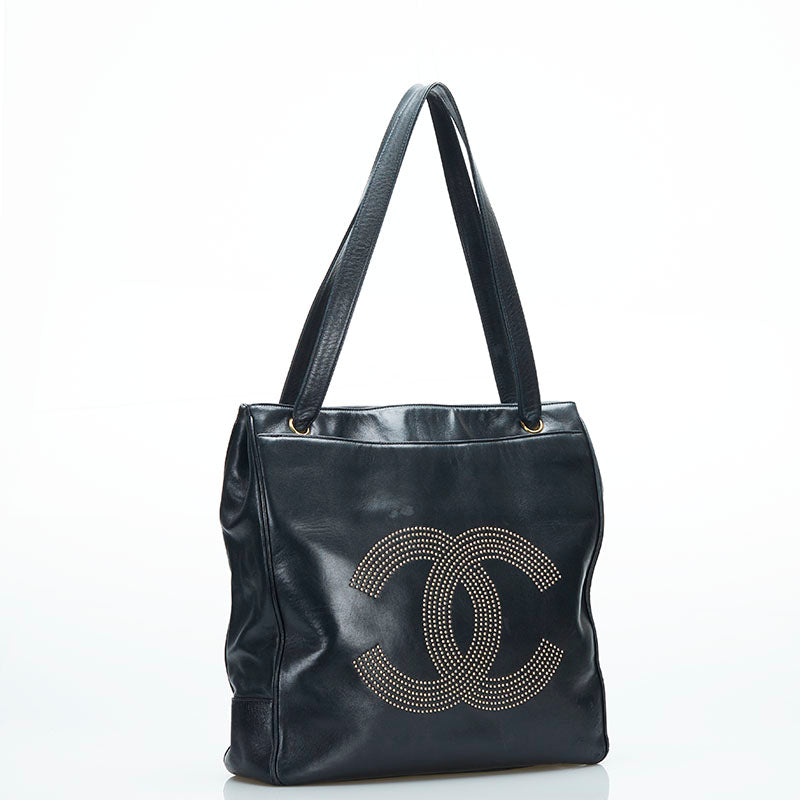 Stud CC Leather Tote Bag