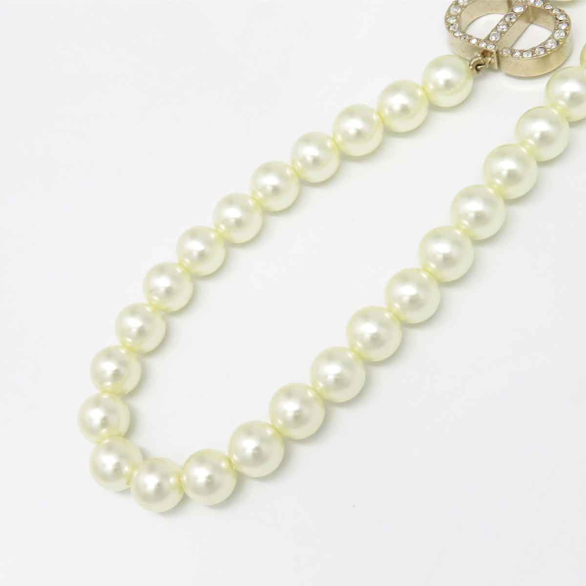 Dior Metal Faux Pearl Rhinestone Necklace