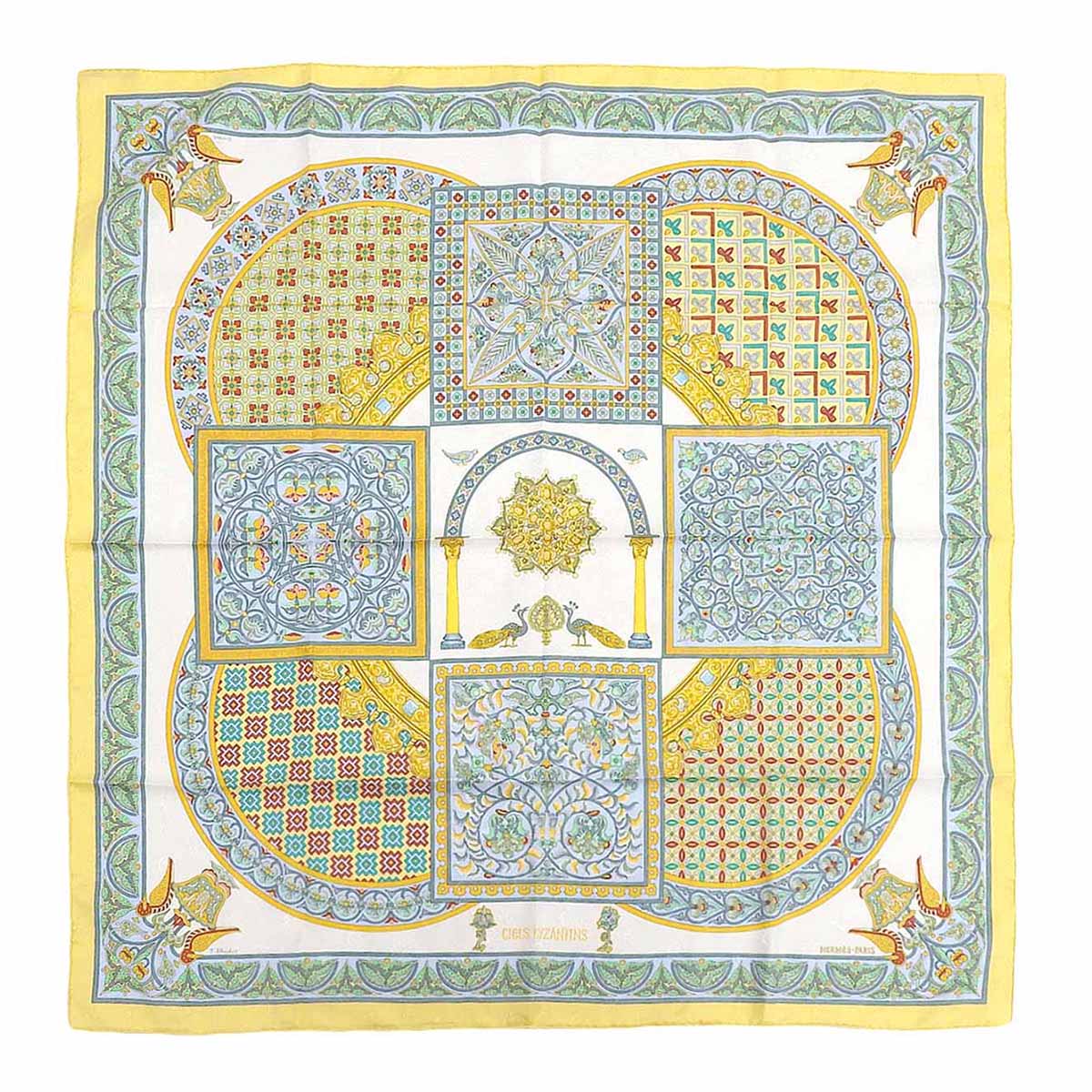 Hermes Silk Scarf Yellow 90 CIELS BYZANTINS