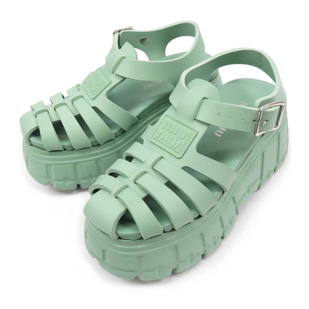 Miu Miu Green Platform Cage Sandals