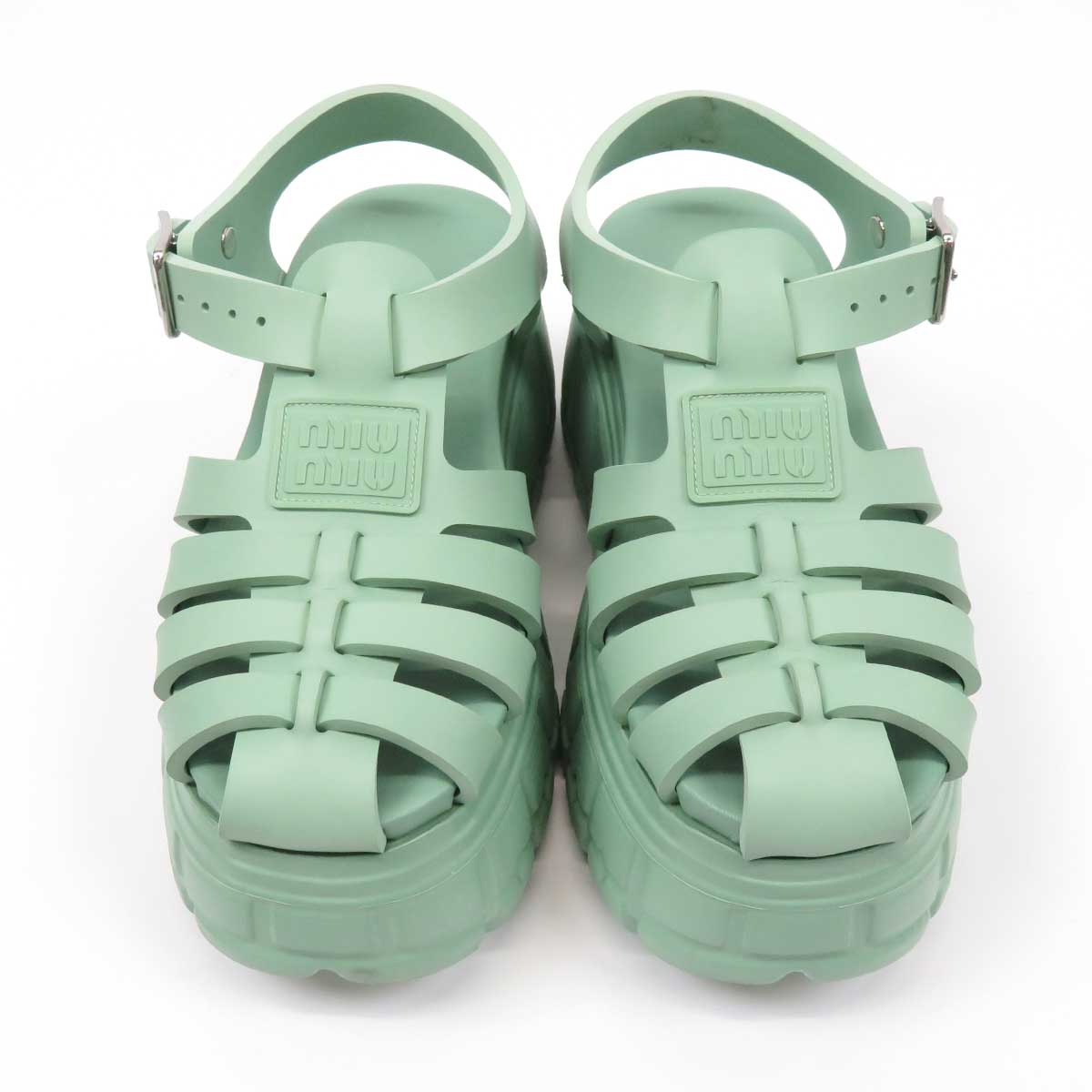 Miu Miu Green Platform Cage Sandals