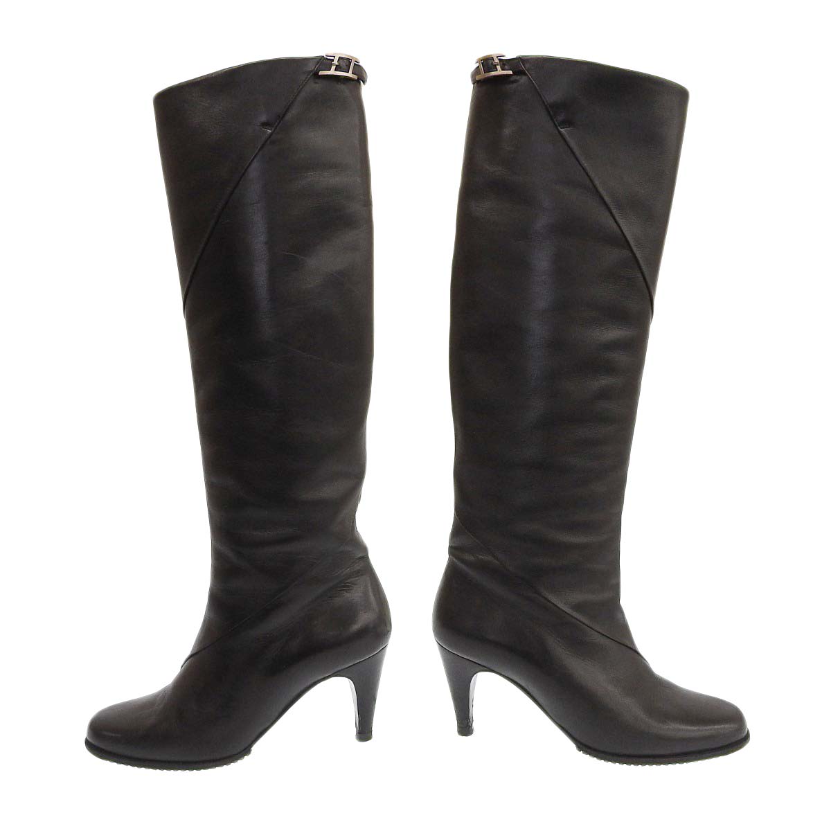 Hermes Leather Long Boots Black