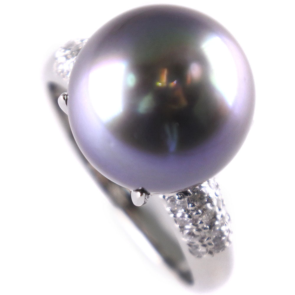 [LuxUness]  Size 18 Ring with 12.5mm Black Pearl set in Pt900 Platinum, Women's Metal Ring in Good condition