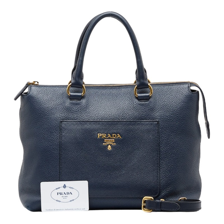 Prada Leather Handbag Shoulder Bag 2WAY 1BA063 Navy Gold in Very Good Condition