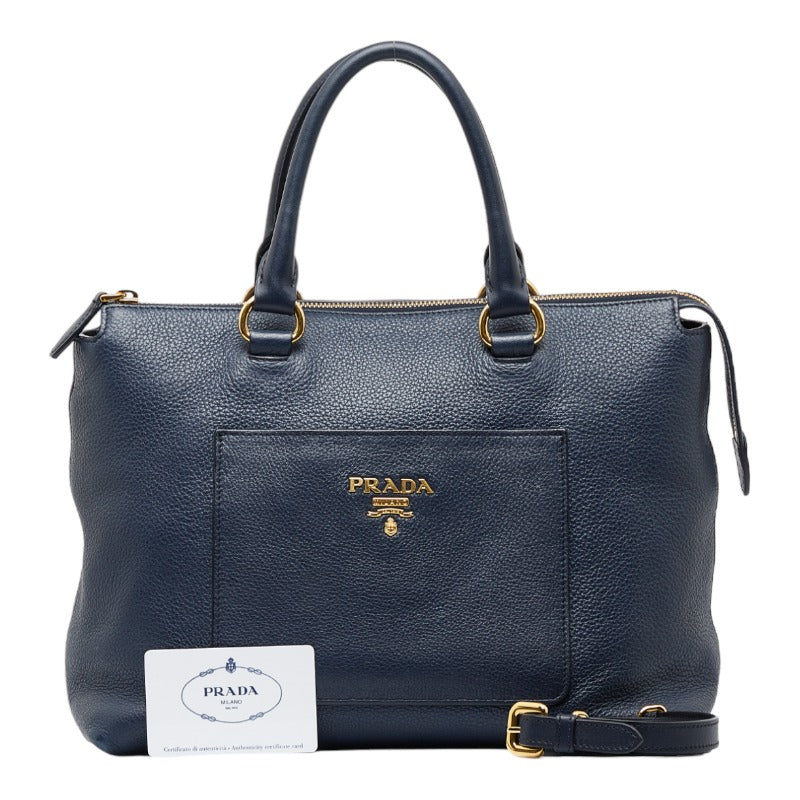 Prada Leather Handbag Shoulder Bag 2WAY 1BA063 Navy Gold in Very Good Condition