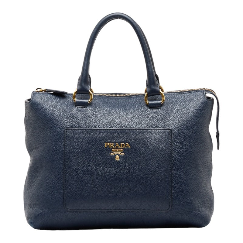 Prada Leather Handbag Shoulder Bag 2WAY 1BA063 Navy Gold in Very Good Condition