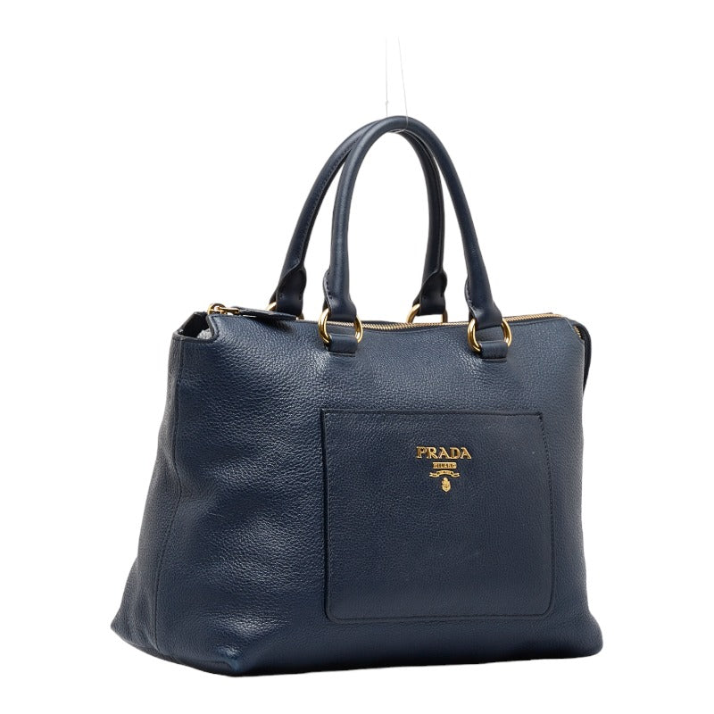 Prada Leather Handbag Shoulder Bag 2WAY 1BA063 Navy Gold in Very Good Condition