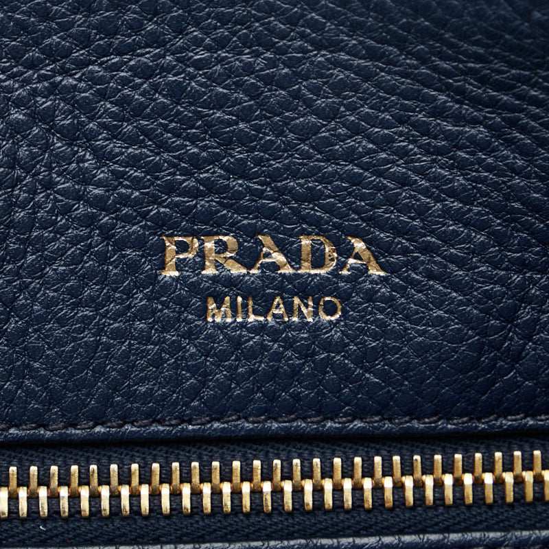 Prada Leather Handbag Shoulder Bag 2WAY 1BA063 Navy Gold in Very Good Condition