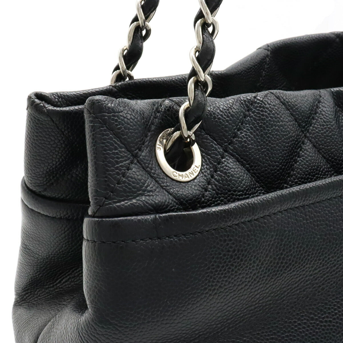 Chanel Caviar Chain Tote Bag Black Leather