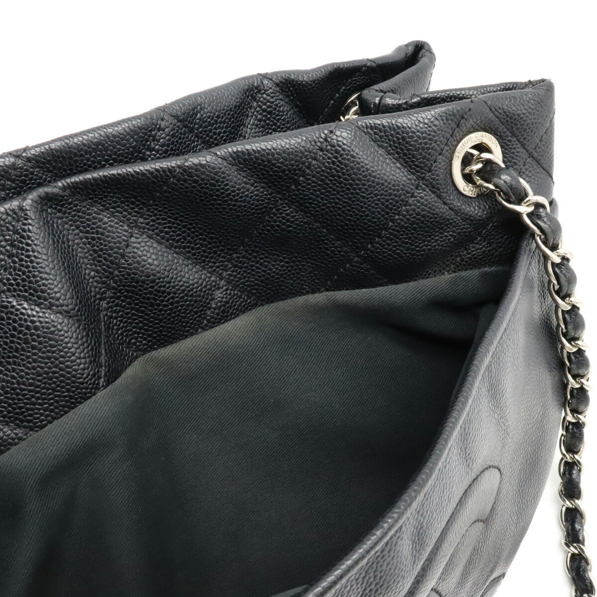 Chanel Caviar Chain Tote Bag Black Leather