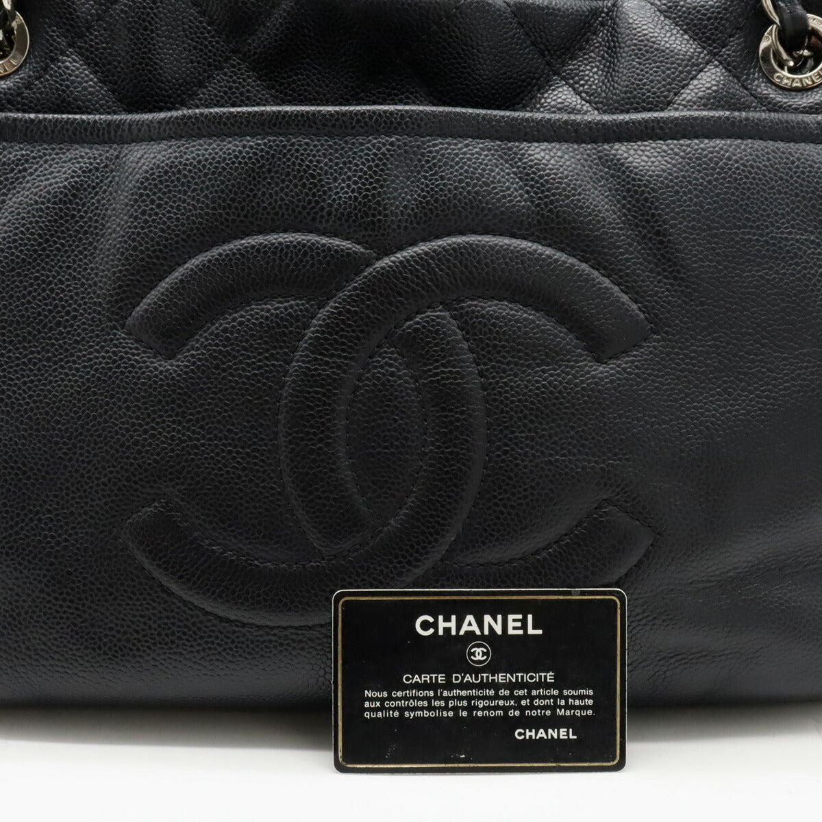 Chanel Caviar Chain Tote Bag Black Leather