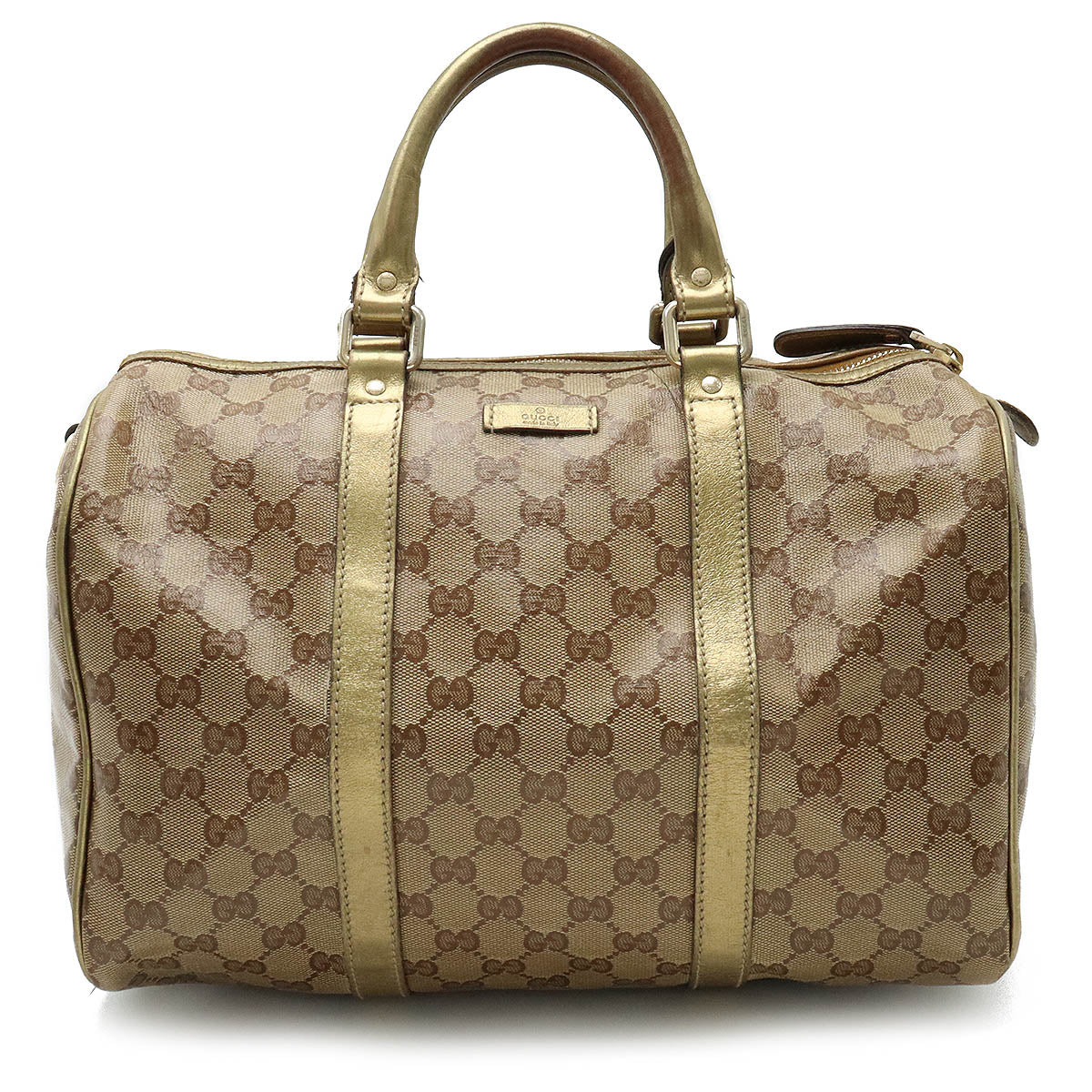 Gucci GG Crystal Coated Canvas Metallic Leather Handbag Mini Boston Bag in Very Good Condition