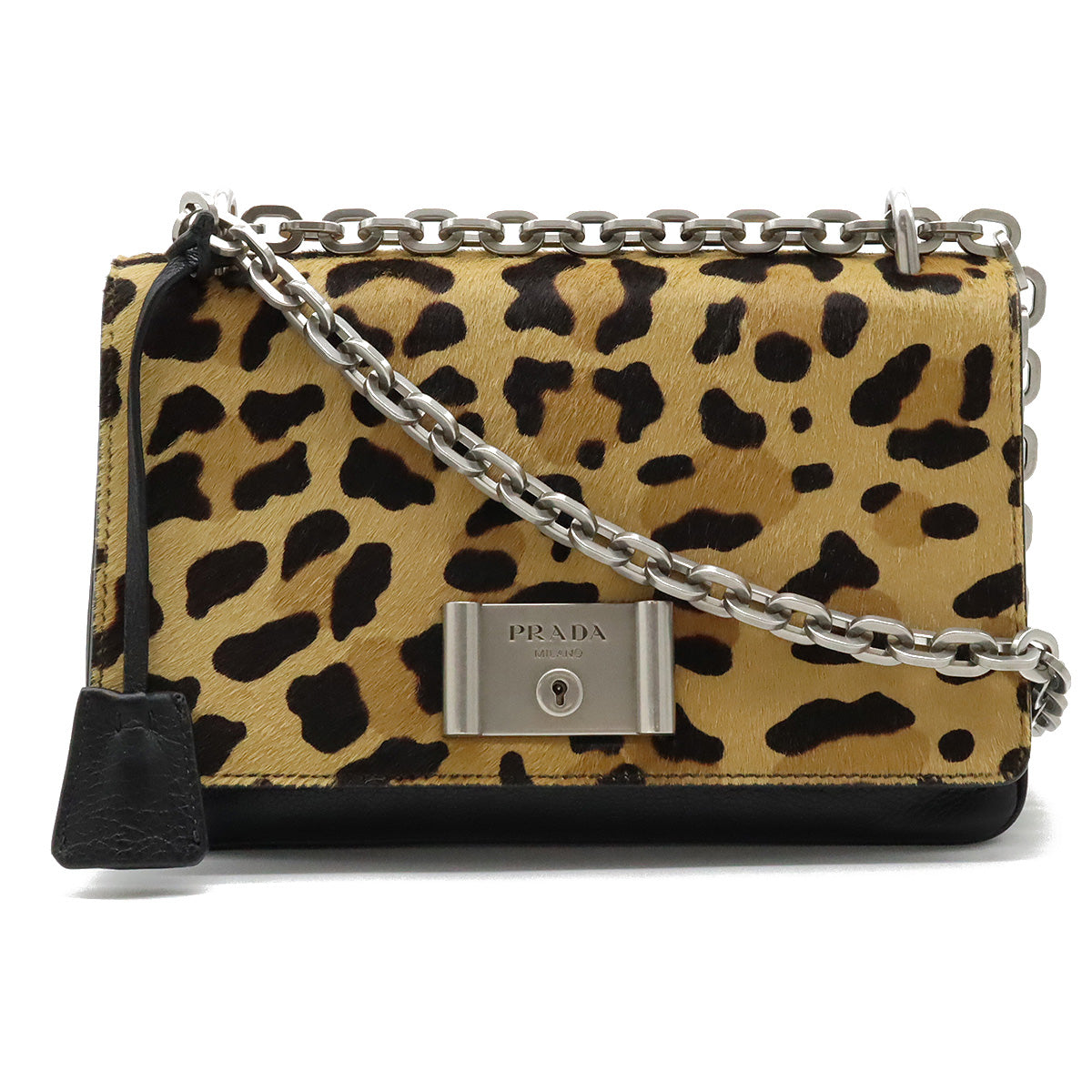 Prada Leopard Leather Chain Shoulder Bag 2WAY Clutch 1BD009 in Very Good Condition