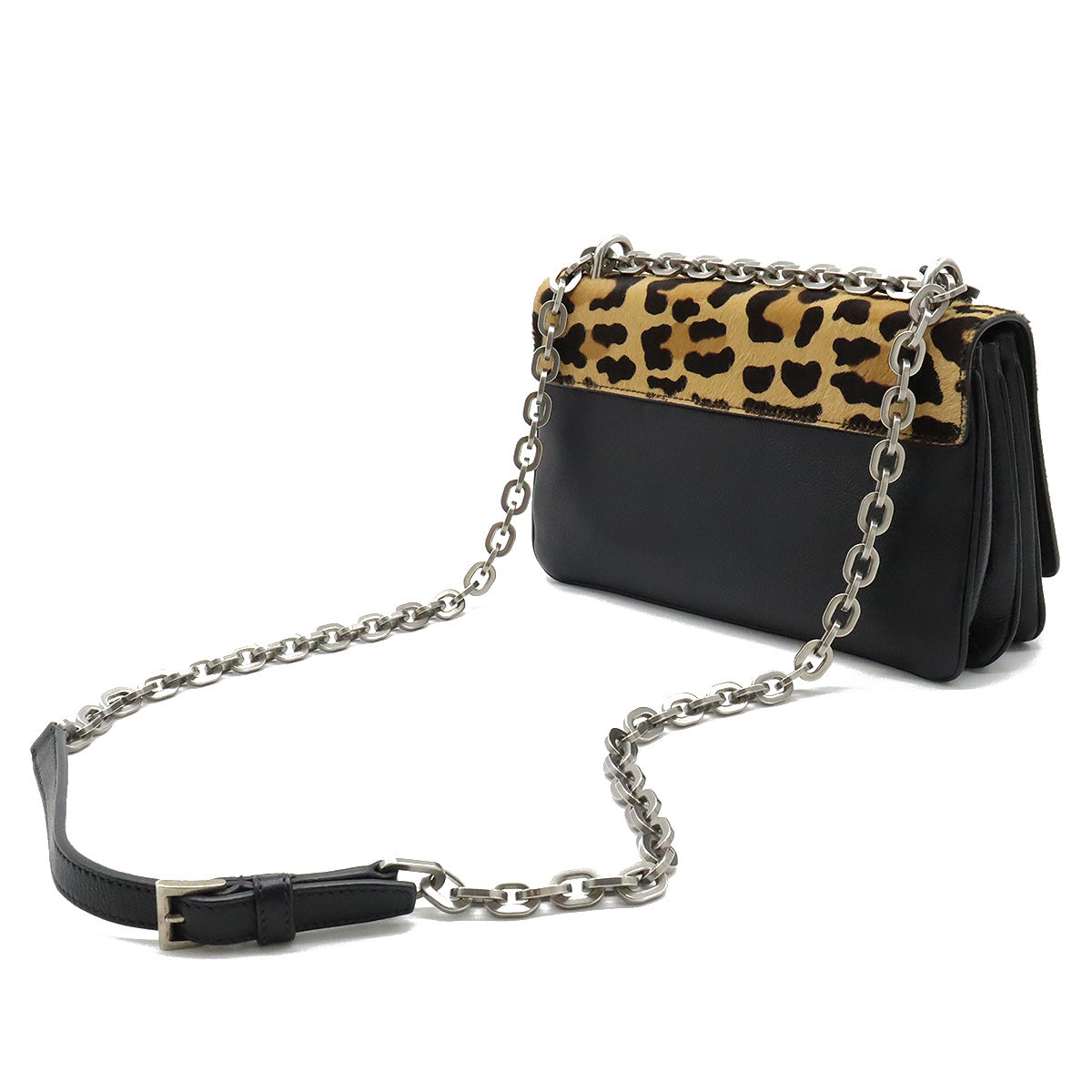 Prada Leopard Leather Chain Shoulder Bag 2WAY Clutch 1BD009 in Very Good Condition